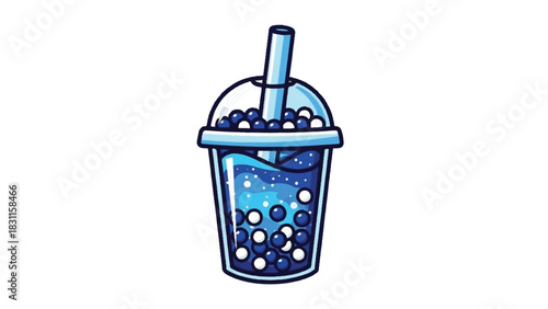 Refreshing blue bubble tea with a straw in a transparent cup.