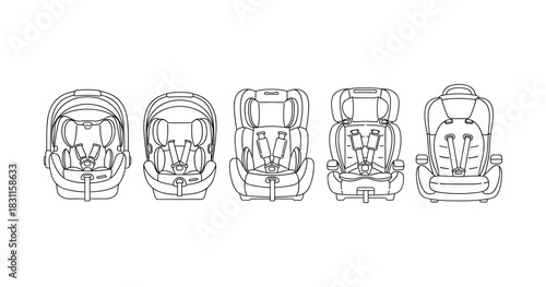 Lineup of car seat designs: from infant carriers to booster seats