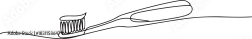 Toothbrush and paste continuous one line drawing and minimalist style. one line Icon drawing