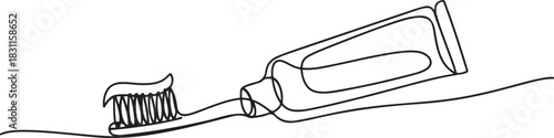 Toothbrush and paste continuous one line drawing and minimalist style. one line Icon drawing