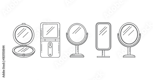 Assorted makeup mirrors in minimalistic line art style