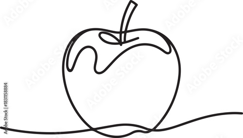A single line drawing of a chocolate covered apple. Continuous line a piece apple icon. One line icon. one line Icon drawing