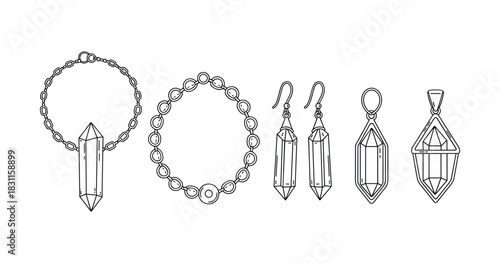 Crystal jewelry design: bracelets and earrings with geometric shapes