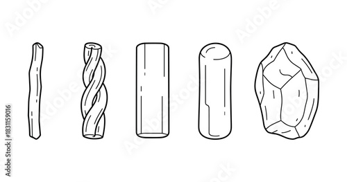 Black and white line art of crystals and minerals collection