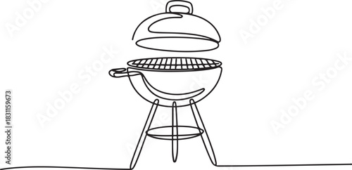 Continuous one line drawing of barbecue grill. barbecue grill. Set of continuous one line BBQ grill elements. one line Icon drawing