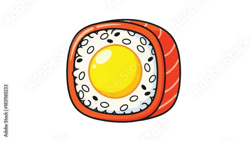 Delicious sushi roll with a vibrant yellow center and sesame seeds.