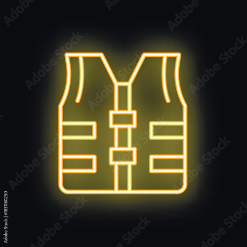 Neon yellow life vest is glowing on a black background, bringing safety and visibility to any situation