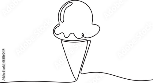 Ice cream, gelato one line vector sketch, continuous outline illustration. one line Icon drawing