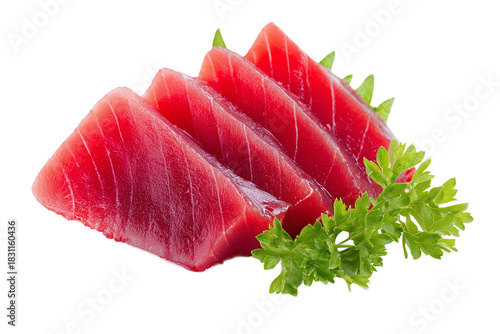 Quadro su tela Fresh tuna sashimi slices isolated on transparent background, closeup