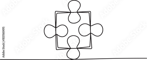 Puzzle icon line continuous drawing with problem solving isolate outline vector illustration. one line Icon drawing