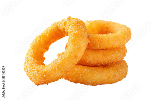 Stack of crispy onion rings isolated on transparent background