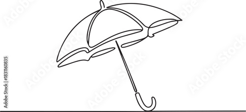 Continuous one line drawing of umbrella. One line drawing illustration of opened umbrella. Umbrella line drawing vector. one line Icon drawing