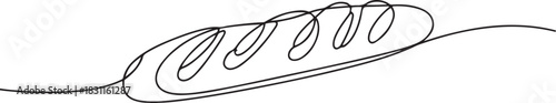 One continuous line drawing of long loaf bread. Simple black line sketch of French baguette, bread one line drawing, one line bread bun. one line Icon drawing