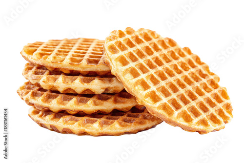 Stack of delicious waffles isolated on transparent background, ready to eat