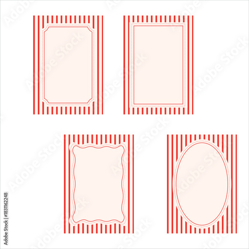 Christmas Red Stripe Frame Set . chrismas frame , decor , vector illustration. 