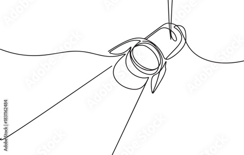 Line continuous drawing vector Searchlight icon. One line Theater spotlight icon. one line Icon drawing