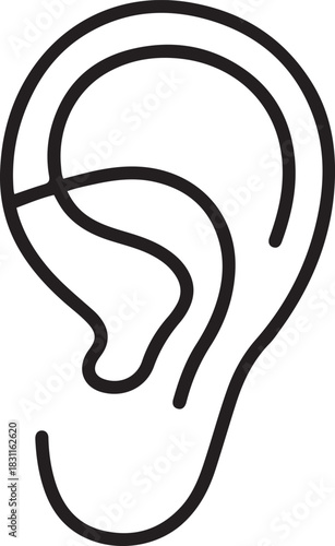 Ear one line drawing and isolated continuous outline vector illustration icon. one line Icon drawing