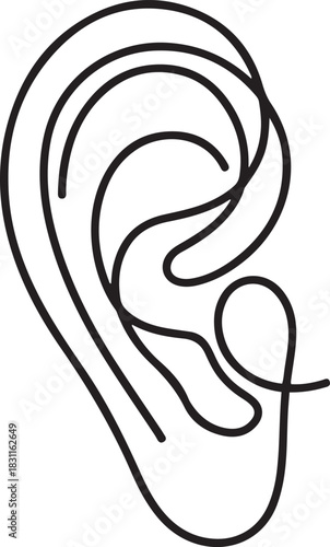 Ear one line drawing and isolated continuous outline vector illustration icon. one line Icon drawing