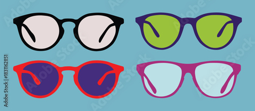 Four glasses of four colors are arranged on the background