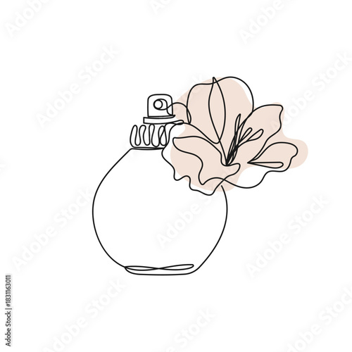 Minimalist one line perfume bottle with flower. Vector illustration for fashion, beauty, cosmetics, branding, lifestyle design projects.