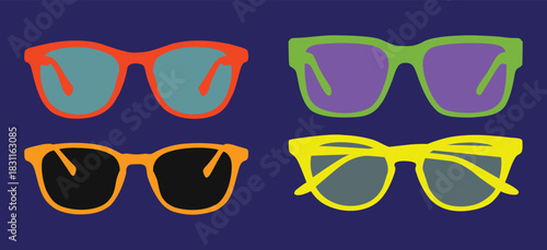 Four glasses of four colors are arranged on the background