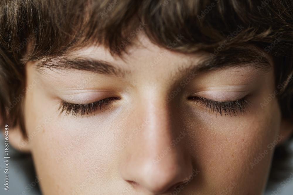 Obraz premium Close-up of young caucasian male with eyes closed