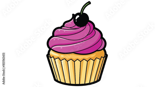 Delicious Cupcake with Pink Frosting and Cherry Topping.