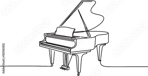 Continuous Line Drawing of Grand Piano Isolated on Transparent Background