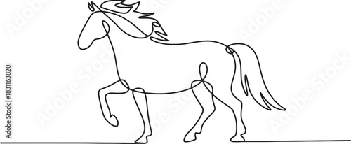 Continuous Line Drawing of Horse Isolated on Transparent Background