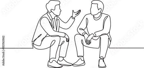 Conversation between two people continuous line drawing
