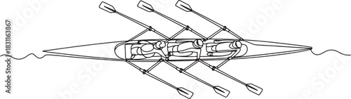 Continuous line drawing of rowing boat on transparent backdrop