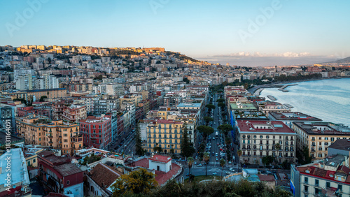 Fototapeta Naklejka Na Ścianę i Meble -  Cityscape of Napoli during Sunset, Golden Hour.