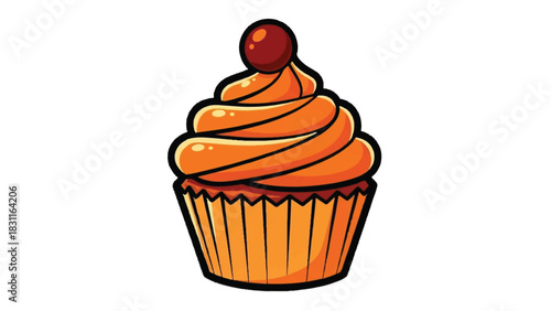 Delicious Orange Cupcake with Cherry on Top.