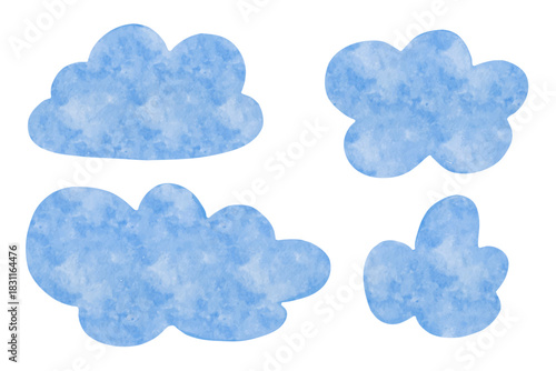 Set of decorative blue clouds. Vector graphics.