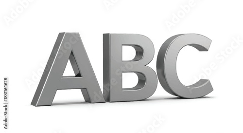 Three Dimensional Metallic ABC Letters Isolated on White Background.