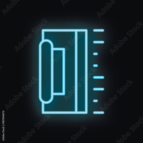 Blue neon icon of a steam iron emitting steam, ideal for use as an icon in a laundry, housekeeping, or domestic chore context
