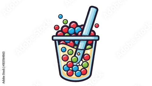 Colorful Bubble Tea Illustration with Straw in Clear Cup.