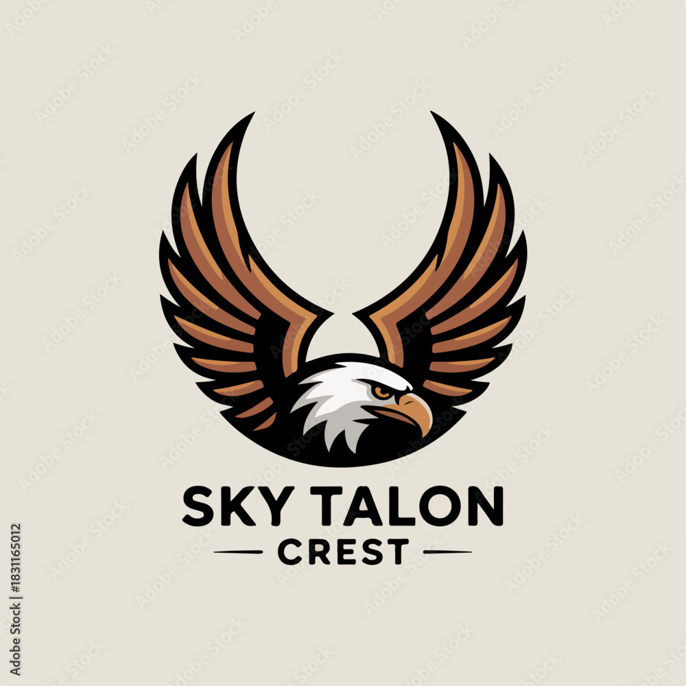 Obraz premium Sky Talon Crest eagle with outstretched wings, soaring raptor mascot logo for teams and clubs, bold aviation‑style sports branding vector illustration