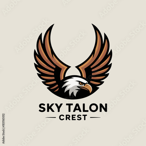 Sky Talon Crest eagle with outstretched wings, soaring raptor mascot logo for teams and clubs, bold aviation‑style sports branding vector illustration