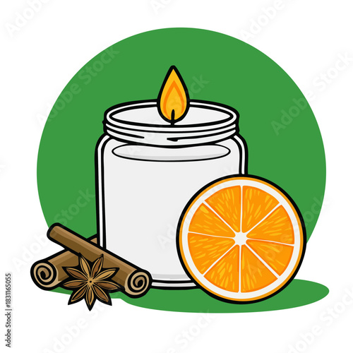 Aromatic Candle with Orange and Cinnamon Illustration