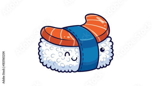 Cute Kawaii Salmon Nigiri Sushi Character.