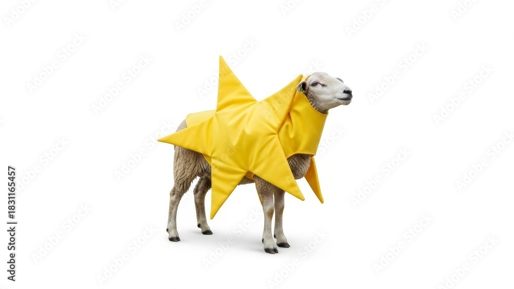 Obraz premium Sheep Dressed in a Star Costume on White Background