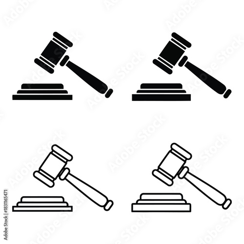 Set of gavel icons solid and outline styles