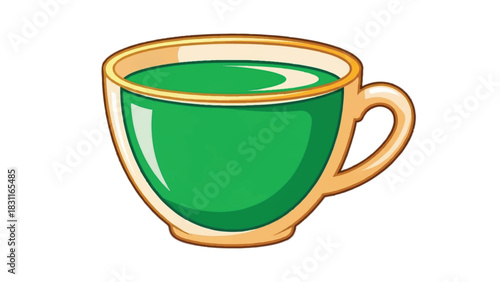 A vibrant green tea beverage served in a clear double walled glass cup.