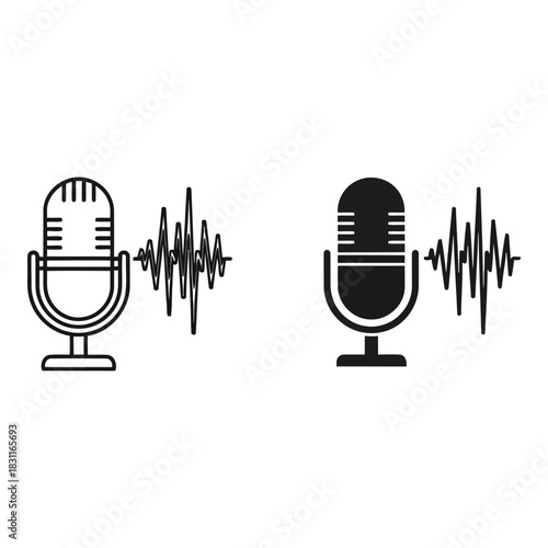 Two microphone icons with sound waves representing audio recording
