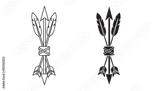 Arrow Bundle with feathers Icon. Warrior spirit Vector