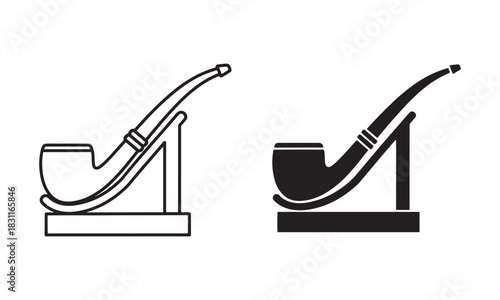 Ceremonial Pipe Stand Icon in outline and filled. Native American Heritage Vector