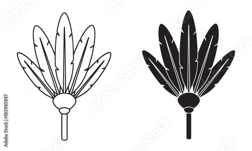 Ceremonial Feather Fan Icon. Native American Heritage Vector