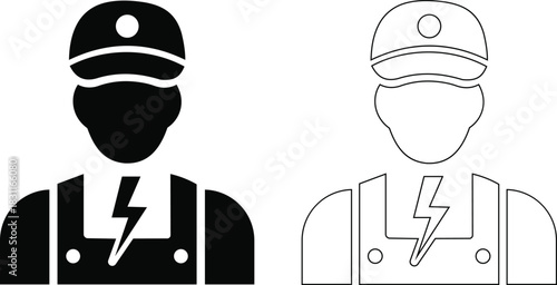 electrician avatar icon, maintenance worker, lightning bolt symbol
