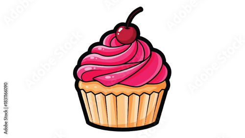 Delicious Cupcake with Cherry Topping - A Sweet Treat.
